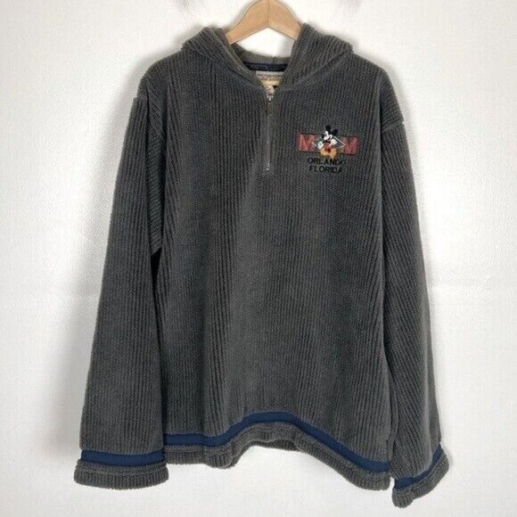 Visions Resortwear Men's Hooded Sweater Sz XL Mickey Mouse Orlando Florida Gray - Picture 7 of 11
